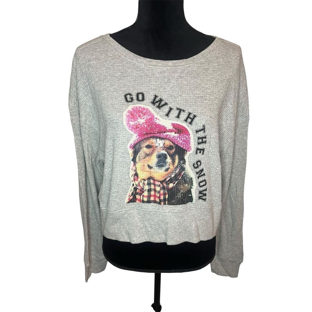 OFFLINE by Aerie Women's M Gray Dog Waffle Knit Pullover Sweater Winter Size S - Picture 4 of 4